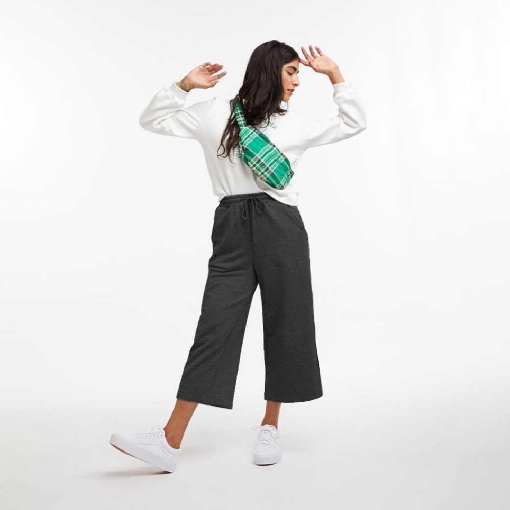 high waisted cropped wide leg gray sweatpants
